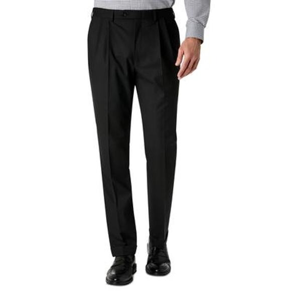 Ralph Lauren Men's Classic-Fit Solid Pleated Dress Pants Black Solid 38X30 $95 - Picture 2 of 8